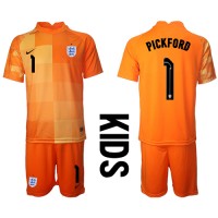 England Jordan Pickford #1 Målmand Udebane Trøje Børn VM 2022 Kortærmet (+ Korte bukser)